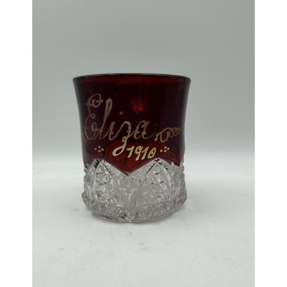 Vintage Ruby Flash Glass Mug Eliza 1910 Personalized Souvenir Cup 3" Tall - Picture 1 of 7